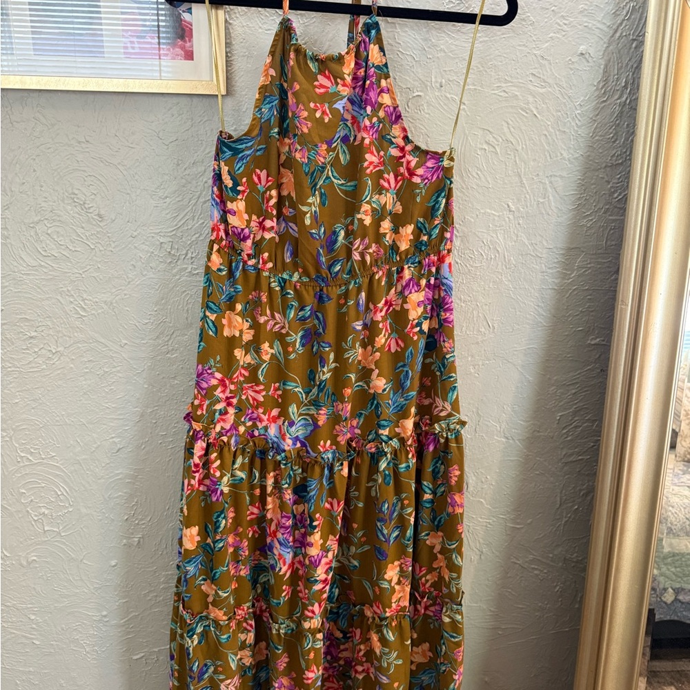Lightweight & Airy Floral Halter Maxi/Midi Dress (Green/pink/purple/coral/blue)